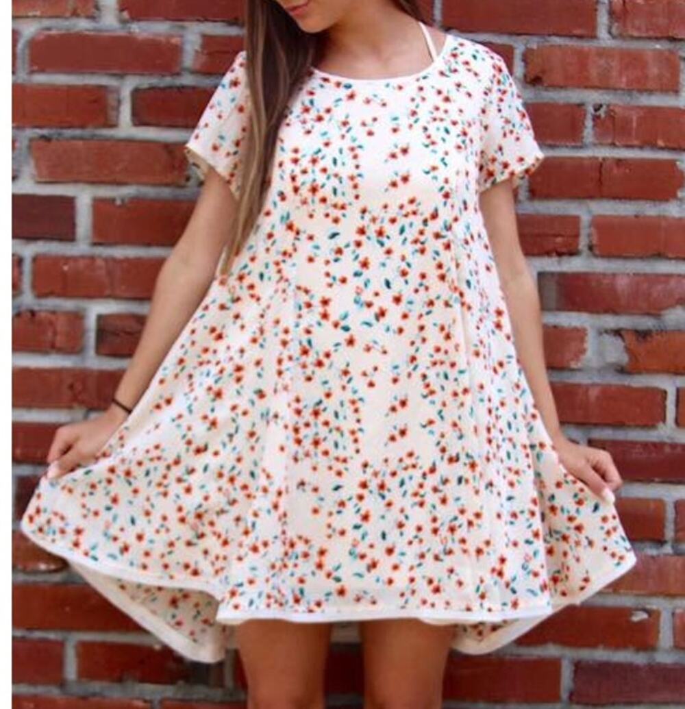 Sadie & Sage Babydoll Short sleeve Floral Mini Dress Cute Girly Summer Fall